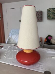 Abat-jour sur mesure en coton et lin pour pied en céramique orange